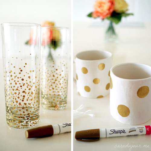 DIY Gold Sharpie Dot Mugs + Glasses • Sara du Jour