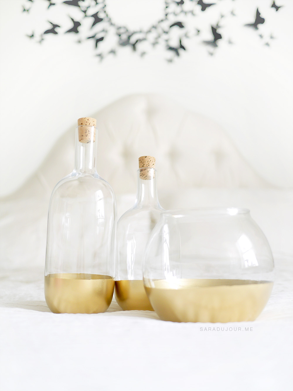 DIY Gold Dipped Glass Bottles | Sara du Jour