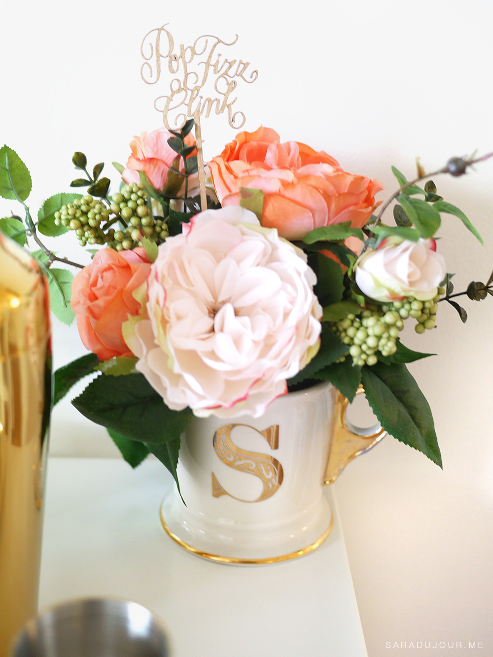 Bar Cart Essentials - Gold Anthropologie Monogram Mug |Sara du Jour