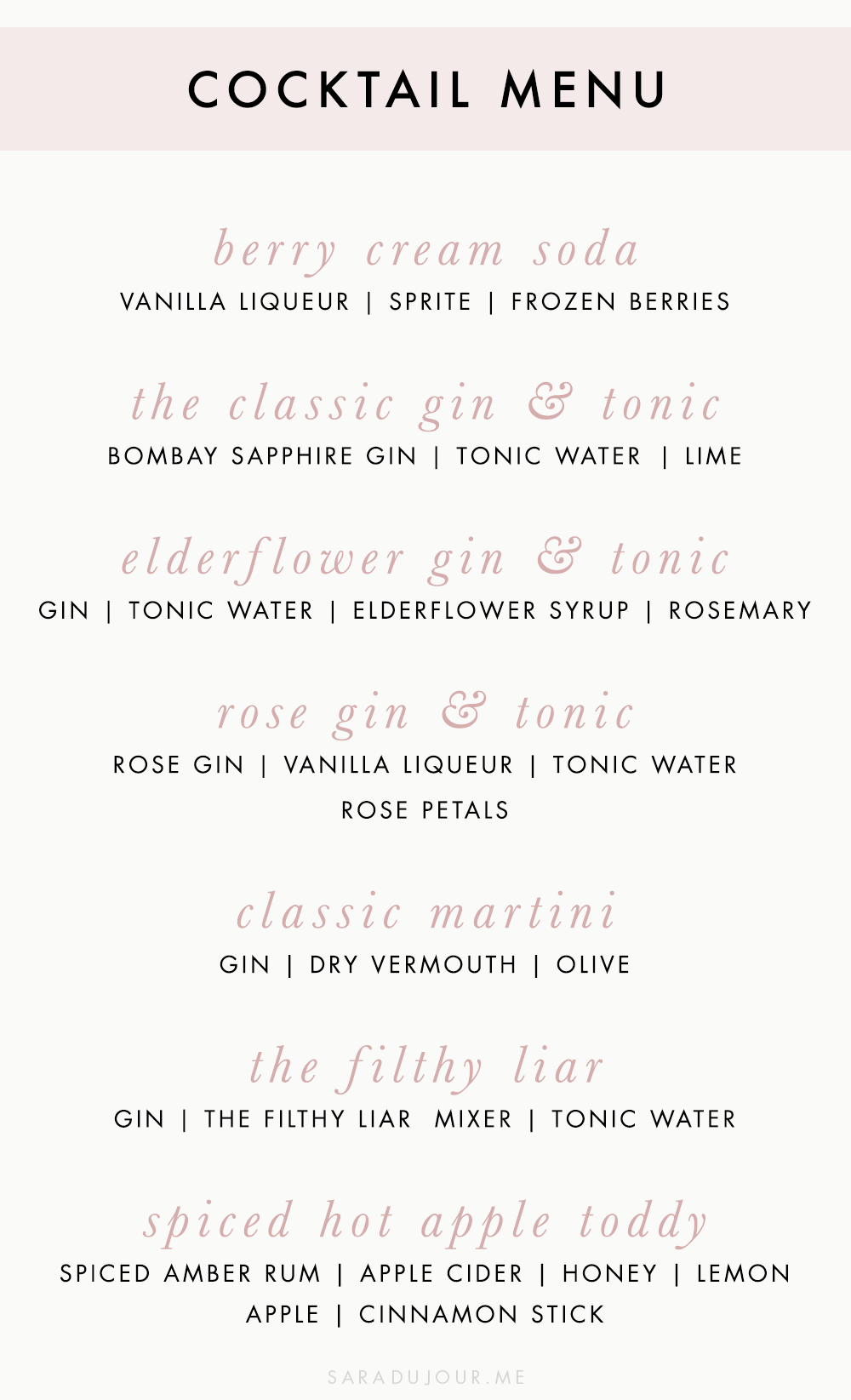 Christmas Cocktail Party Drinks Menu | Sara du Jour