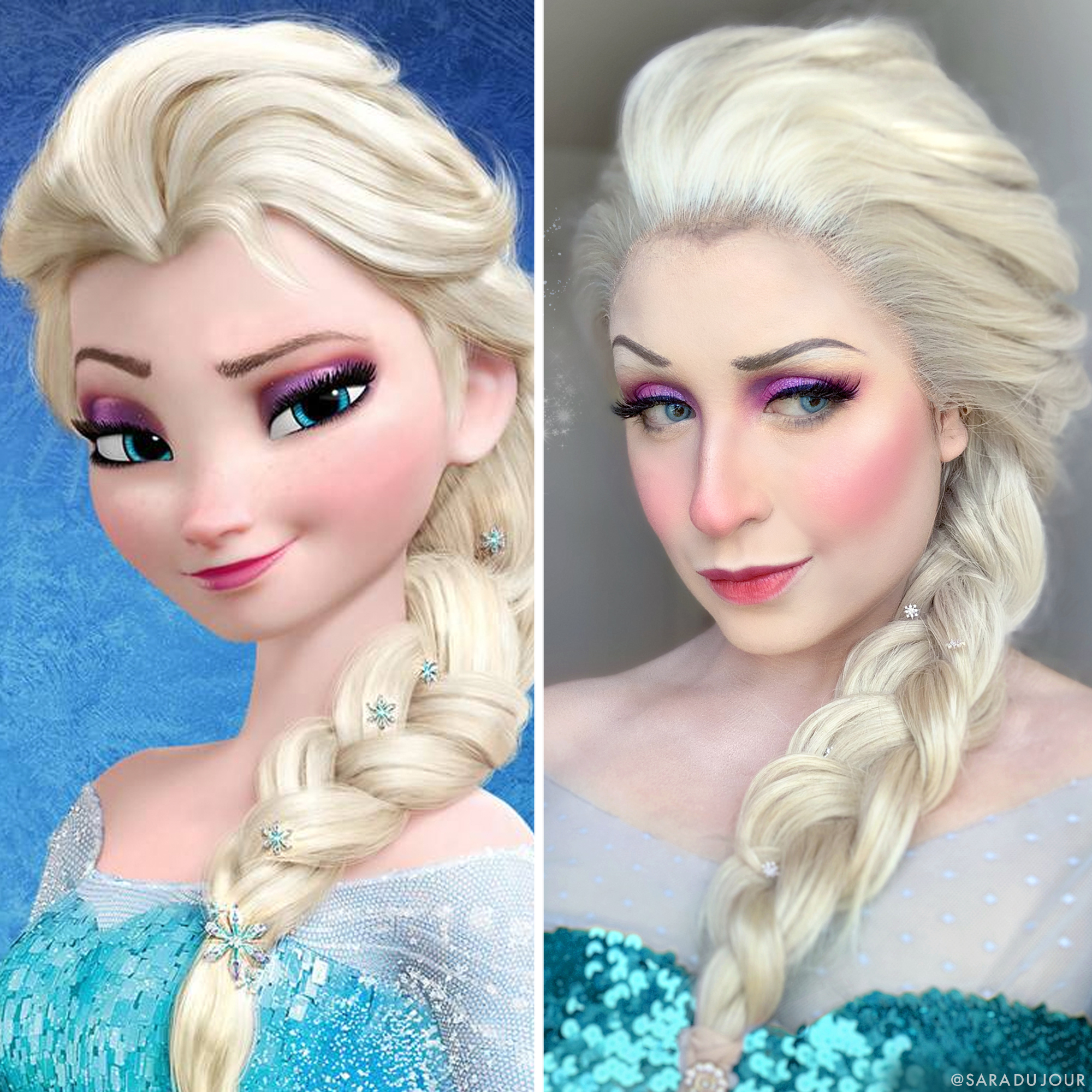 Elsa Cosplay Makeup + Costume - Frozen - Side by Side | Sara du Jour